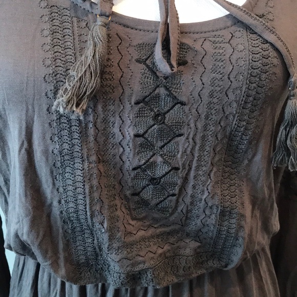 Knox Rose Grey BoHo Dress Bell Sleeve - Picture 2 of 5